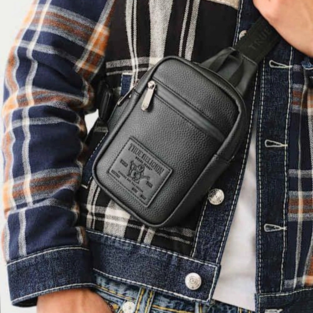 True Religion Toba Harness Crossbody Bag Black Leather